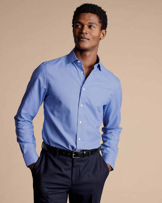 Semi-Spread Non-Iron Cotton Linen Shirt - Cobalt Blue