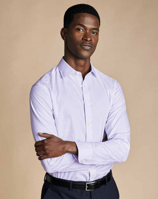 Semi-Spread Non-Iron Cotton Linen Shirt - Lilac Purple