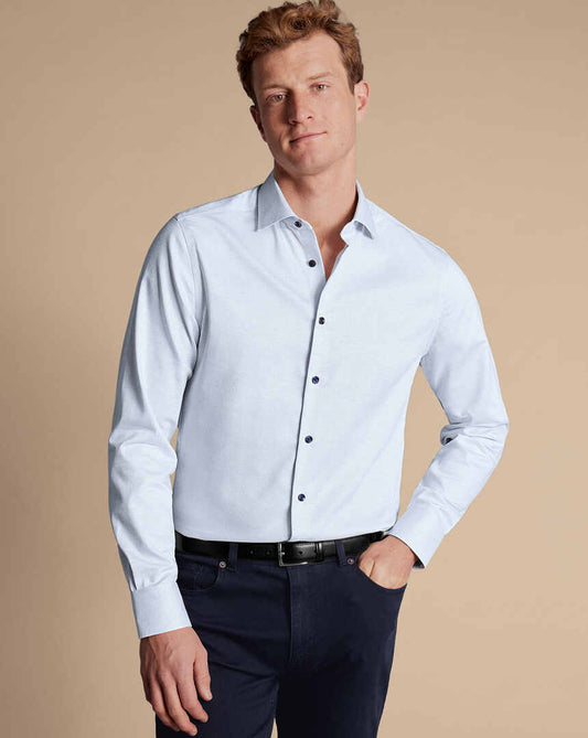 Non-Iron Dot Stretch Texture Shirt - White