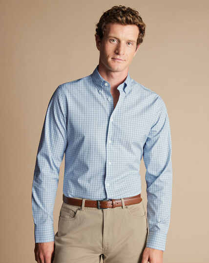Button-Down Collar Non-Iron Check Oxford Shirt - Mid Blue