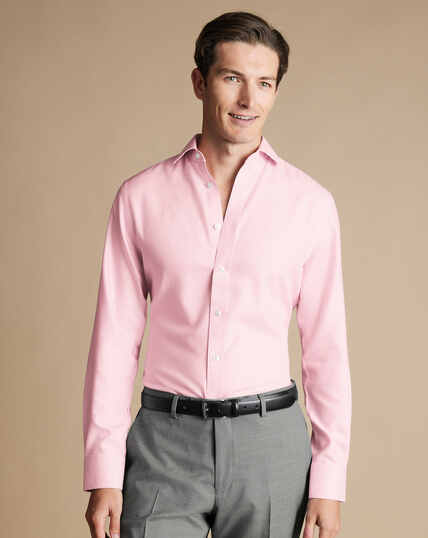 Non-Iron Stretch Texture Oval Shirt - Pink